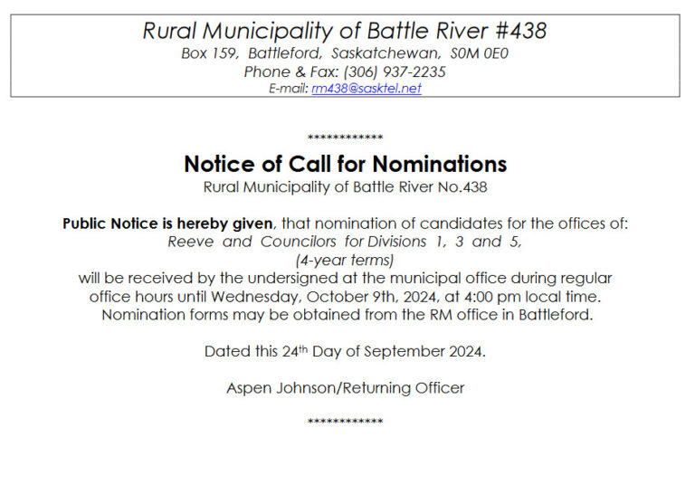 Call for Nominations RM of Battle River No. 438
